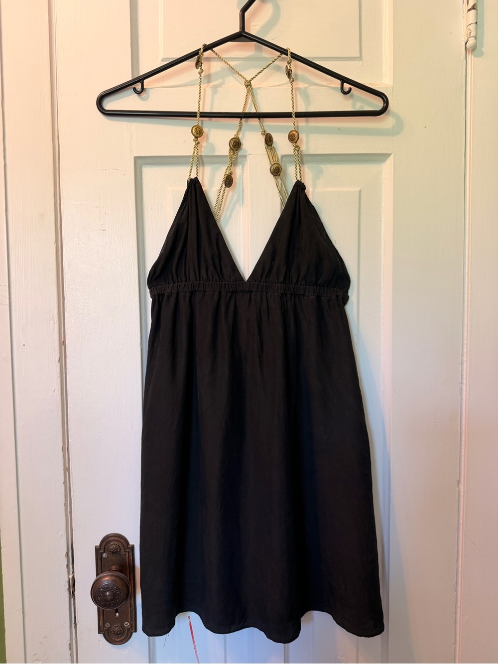Black Halter Nautica Dress with Gold Rope Straps XS